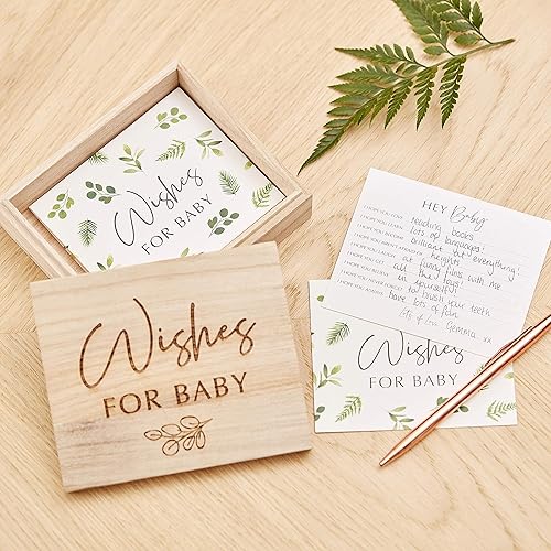Ginger Ray Botanical Baby Shower Advice Cards & Keepsake Box, standard size, Wood - Jamouz