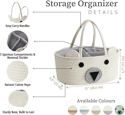 DECOMOMO Diaper Caddy Organizer, Nappy Caddy, Woven Baby Basket (Spiral Beige & White, Large) - Jamouz