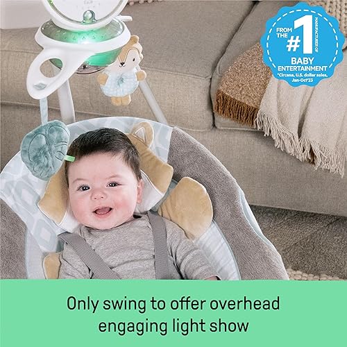 Ingenuity InLighten 5-Speed Baby Swing - Swivel Infant Seat, 5 Point Safety Harness, Nature Sounds, Lights - Nally Owl - Jamouz