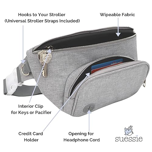 Suessie Fanny Pack Diaper Bag - with Baby Changing Pad & Waterproof Wipes Pocket - Stroller Organizer - Jamouz