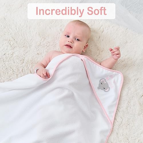 Viviland Baby Towels and Washcloths, Soft Absorbent Pink Baby Bath Towel Set, Elephant Hooded Towels with 5 Infant Face Washcloths (6 Pieces) - Jamouz