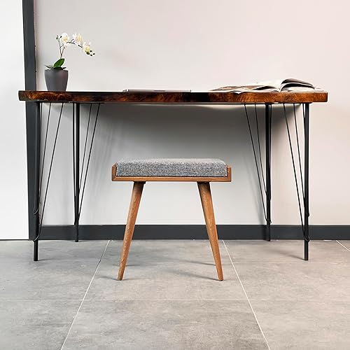 Walnut Ottoman Stool for Living Room | Upholstered in Crowbar Pattern Fabric | Versatile as a Piano Bench | Ideal Bedroom Bench | Functional Footstool Bench - Jamouz