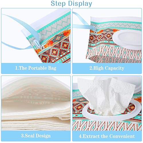 FEBSNOW 4 Pack Baby Wipe Dispenser, Portable Refillable Wipe Holder, Baby Wipes Container, Wipe Dispenser, Reusable Travel Wet Wipe Pouch (Geometric) - Jamouz