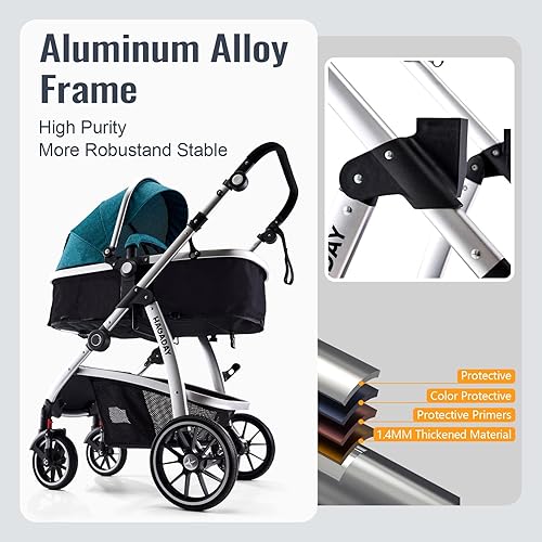 Baby Stroller, 2-in-1 Reversible Stroller with Bassinet Mode, Foldable Infant Stroller with Canopy, One Button Brake, Adjustable Handle, Newborn Stroller (Gray) - Jamouz