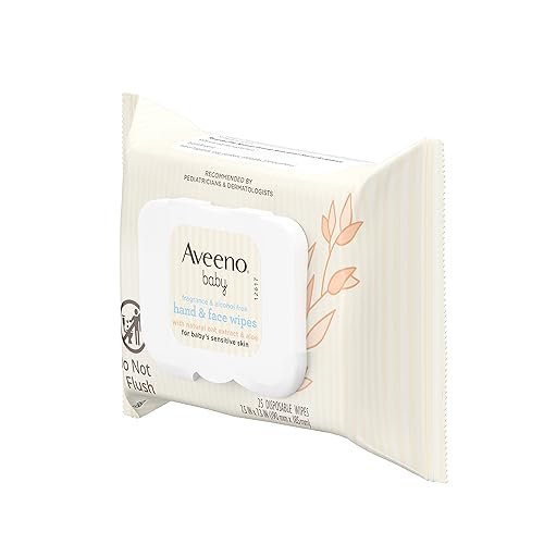 Aveeno Baby Hand & Face Cleansing & Moisturizing Wipes with Oat Extract and Aloe, Fragrance-Free Wipes for Sensitive Skin, Free of Sulfates, Alcohol, Parabens, and Dyes, 25 ct (Pack of 4) - Jamouz