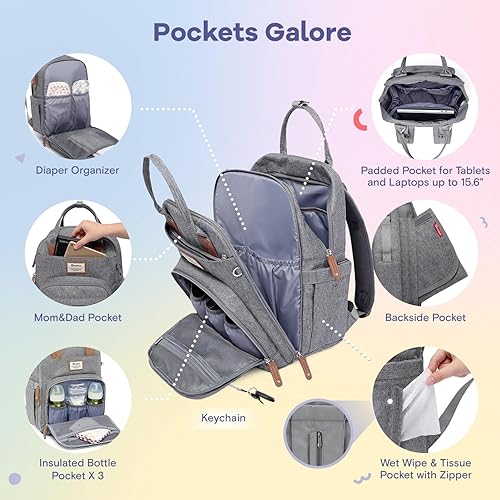 RUVALINO Diaper Bag Backpack, Multifunction Travel Pack Maternity Baby Changing Bags, Large Capacity, Waterproof, Black - Jamouz