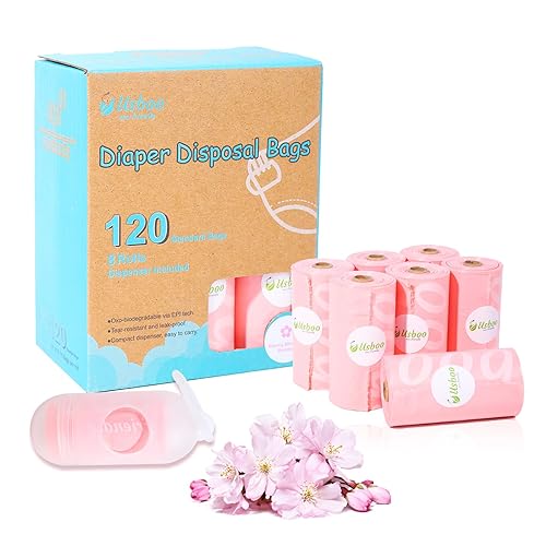 Baby Disposable Diaper Bags, Waste Bags 8 Refill Rolls/120 Bags with Dispenser, Convenient and Quick Diaper Disposal, Unscented - Jamouz