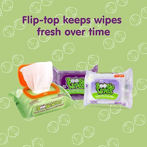 Saline Nose Wipes by Boogie, for Baby & Kids, Face, Hand & Body, FSA/HSA Eligible, Made with Vitamin E, Aloe, and Natural Saline, Unscented, 30 Count (Pack of 6) - Jamouz