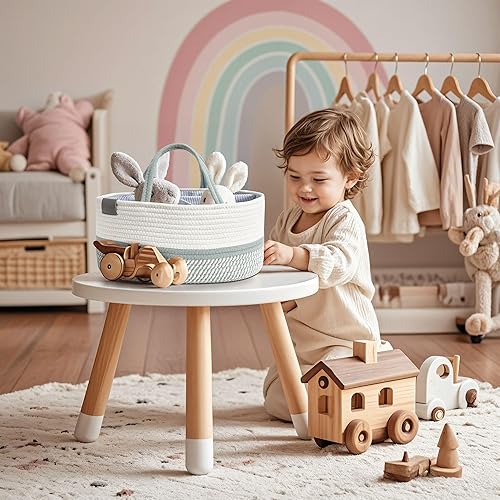 DECOMOMO Diaper Caddy Organizer, Nappy Caddy, Woven Baby Basket (Spiral Beige & White, Large) - Jamouz