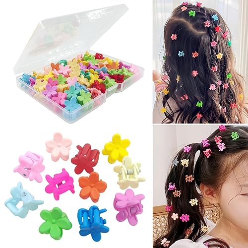50Pcs Mini Flower Hair Clip Colorful Mini Hair Claw Baby Hair Clips Toddler Hair Clips Girls Decorative Bun Tiny hair clips, Assorted Colors (Floral) - Jamouz