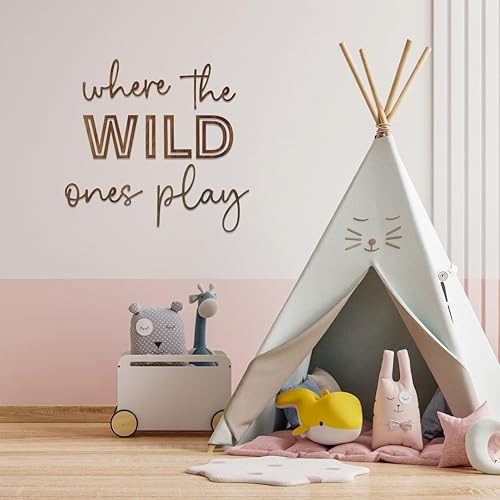 Playroom Wall Decor - Where The Wild Ones Play Wooden Playroom Wall Sign for Kids Play Room or Toddler Room - Add Charm and Whimsy to your Kids Wall Decor or Jungle Nursery Decor - Jamouz