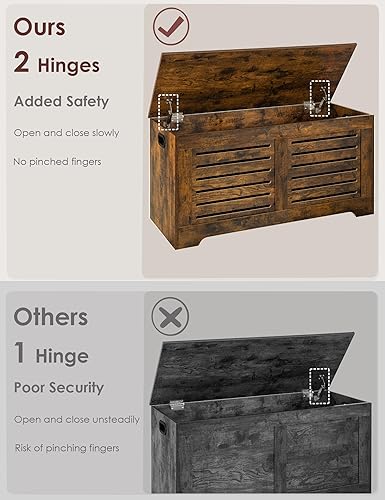 DINZI LVJ Storage Chest, 39.4”Wooden Toy Box with 2 Safety Hinges, Retro Entryway Shoe Storage Bench with Flip-Top, Sturdy Large Storage Trunk for Living Room, Bedroom, Easy Assembly, Rustic Brown - Jamouz
