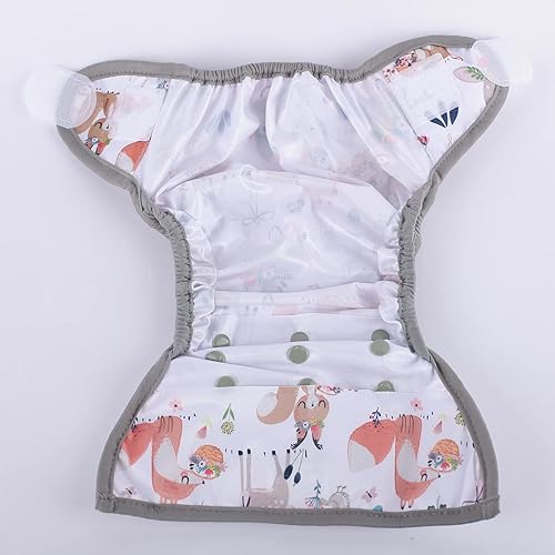 Baby Cloth Diaper Cover Nappy Hook and Loop Double Gusset 6.6lbs to 33lbs (Rabbits Wolves) - Jamouz