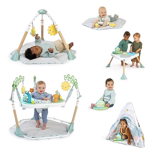 Ingenuity Tummy-to-Toes 6-in-1 Milestone Center, Play Gym, Foldable Mat, Music and Nature Sounds, Lights, Activity Jumper, Table, Playhouse, for Ages 0-48 Months - Jamouz