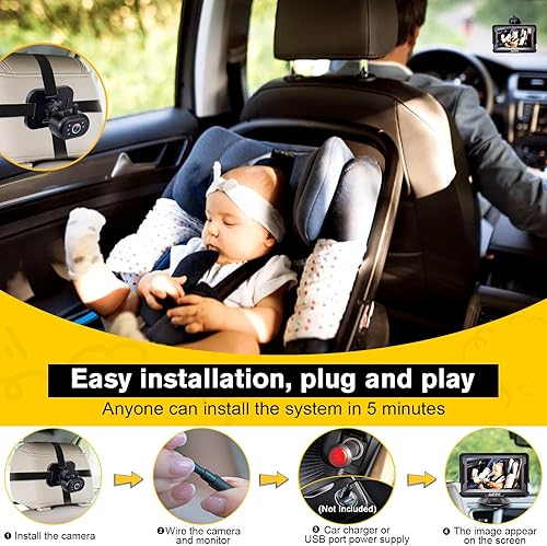 AMTIFO Baby Car Camera Easy Install: Clear Night Vision 2Mins Plug-Play Backseat Camera 360 Rotation Rear Facing Car Baby Monitor with Camera - Jamouz