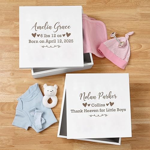Let's Make Memories Personalized Baby's First Keepsake Box - Memento Storage - Memories Box - Nursery Décor - For Boys - 6' Hx12 Square - Jamouz