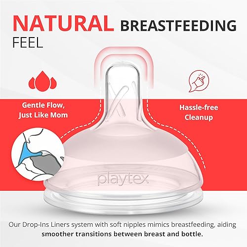 Playtex Baby Nurser Pre-Sterilized Disposable Drop-Ins Bottle Liners, Anti-Colic, Gas Reduction, Closer to Breastfeeding, 8 Oz, 100 Count - Jamouz