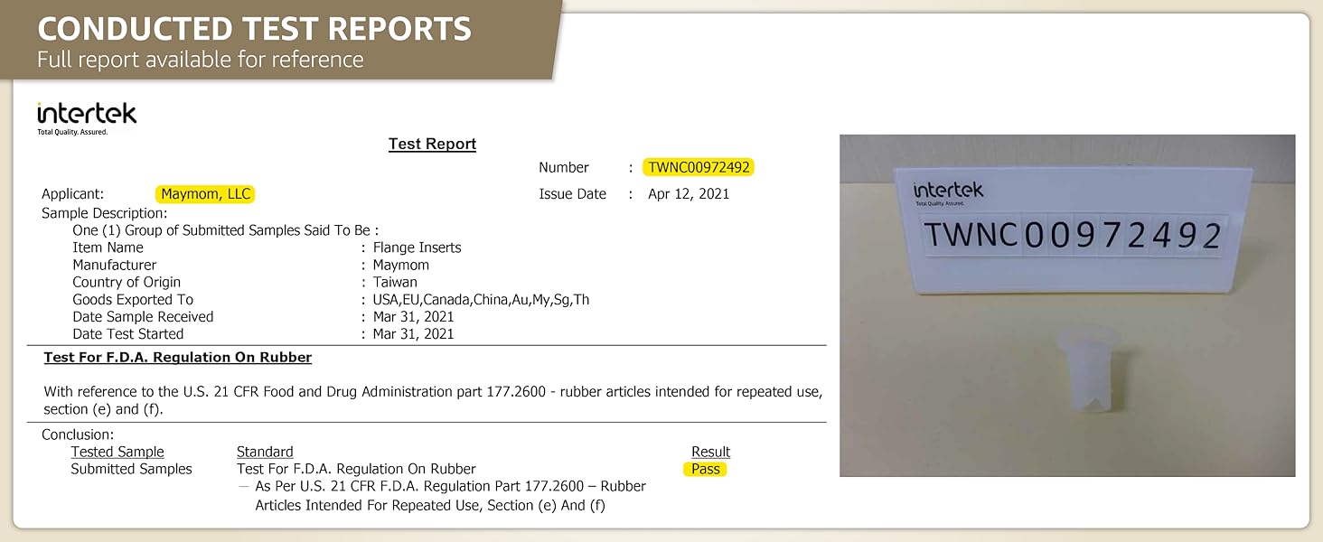 maymom flange insert - conducted test reports