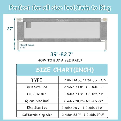 3-Piece Kize Size Bed Rails for Toddlers with Headboard Rod - Height Adjustable Baby Bed Rail Guard Specially Designed for King Size (78.74 x 78.74 x 74.8 Inch) - Jamouz
