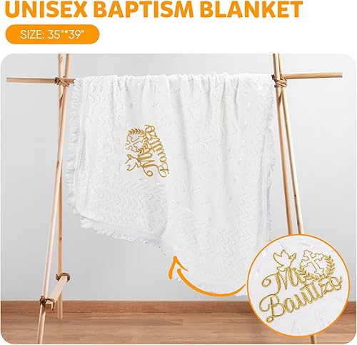 Baby Blanket Baptism Christening Gifts for Girl Boys Baby Easter Dedication Church Gifts Mi Bautizo White Soft Crochet Shawl Towel - Jamouz