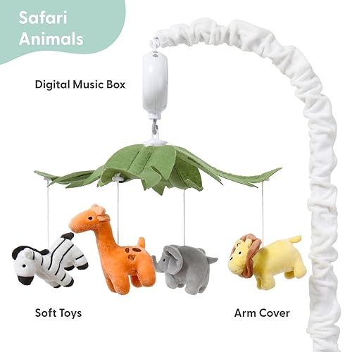 The Peanutshell Crib Mobile for Boys or Girls - White Musical Baby Crib Mobile with 12 Lullabies, Jungle Animal, Baby Safari Animals Nursery Decor - Jamouz