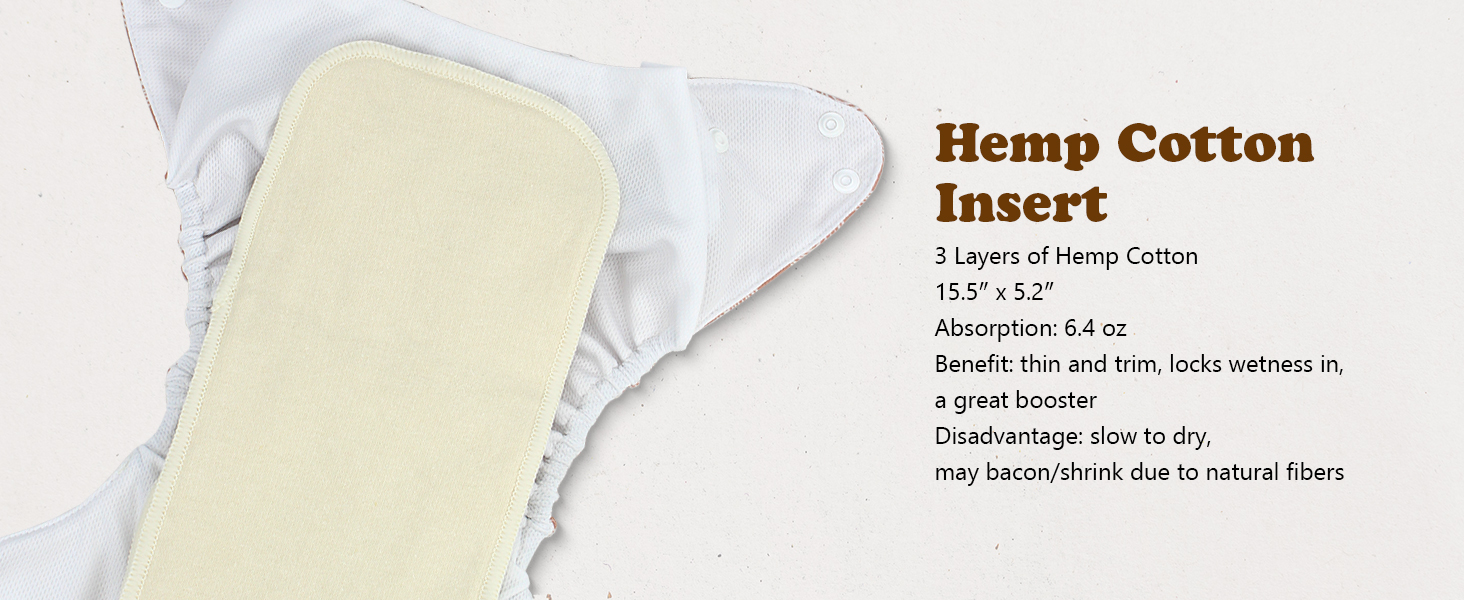 mama koala one size 3-layer hemp cotton cloth diaper inserts