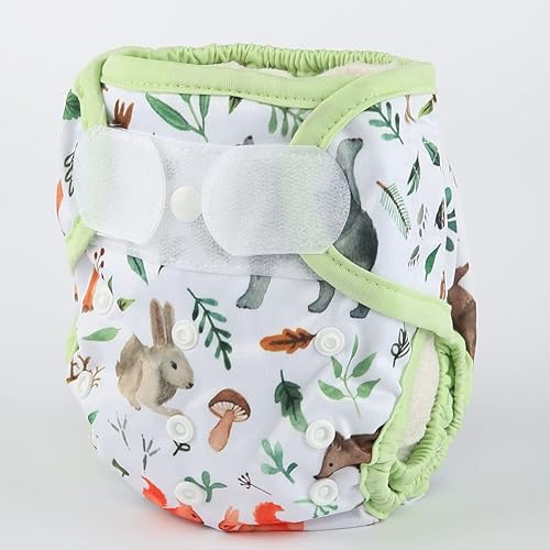 Baby Cloth Diaper Cover Nappy Hook and Loop Double Gusset 6.6lbs to 33lbs (Rabbits Wolves) - Jamouz