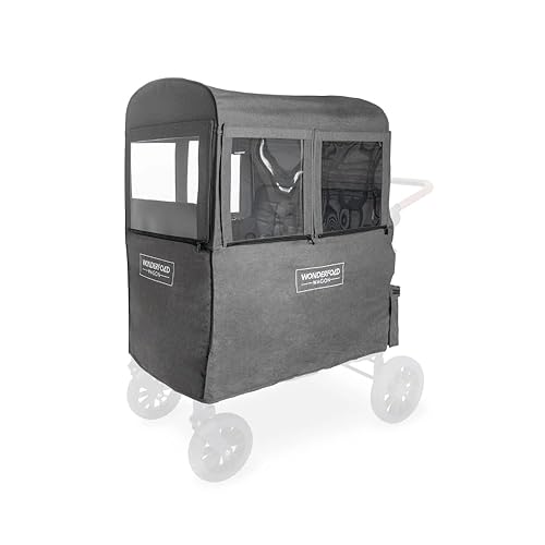 WONDERFOLD Stroller Wagon Wind Cover Made of Premium Breathable Cationic Fabric with Hook-and-Loop Window Openings for Easy Access and Zipper Storage Pocket Access (Fits Only W4 OG) - Jamouz