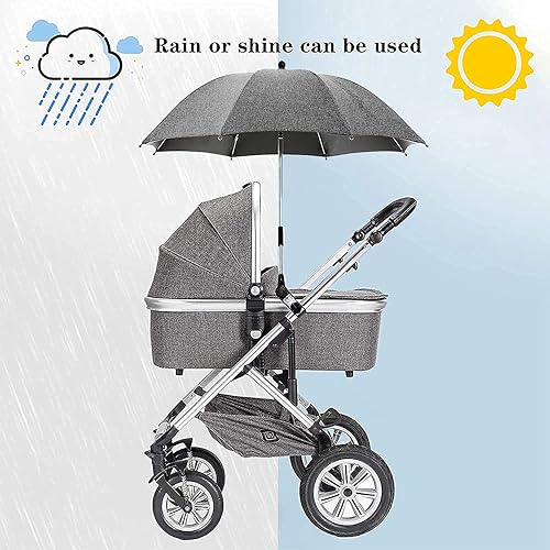 Baby Stroller Parasol, Universal Umbrella with Clamp, 360 Degree Adjustable UV Protection Stroller Sun Shade, Waterproof Umbrella for Trolley, Bike, Wheelchair, Beach Chair - Jamouz