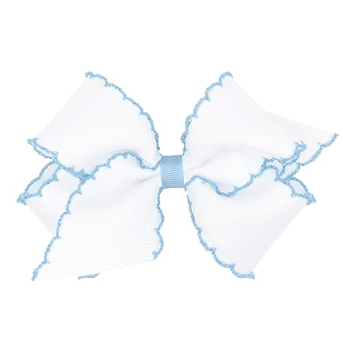 Wee Ones Girls' Classic Grosgrain Moonstitch Edge Hair Bow on a WeeStay Hair Clip, Medium, White with Light Pink - Jamouz