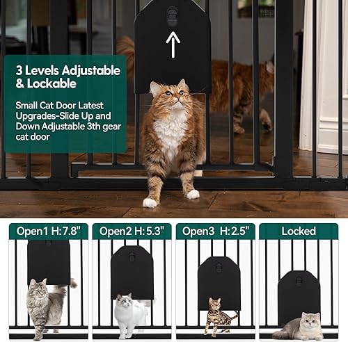 Babelio Auto Close Baby Gate with Cat Door,29-43' Metal Gate for Doorway,Stairs, House,Easy Walk Thru with Pet Door,Includes 4 Wall Cups and 3 Extension Pieces,Black - Jamouz