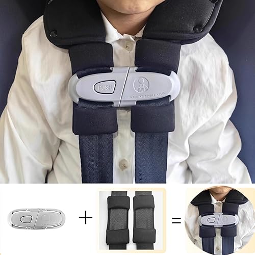 Universal Child Car Seat Chest Harness Clip Universal Safer Belt Clip Buckle Lock Stroller Chest Clip Adjustable Guard for Baby and Kids (Black) - Jamouz