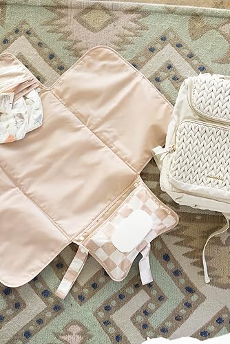 Tiny Twinkle Portable Diaper Changing Pad, Foldable Waterproof Baby Change Pad for Newborn Girl & Boy with Smart Wipes Pocket (Beige Checkers) - Jamouz