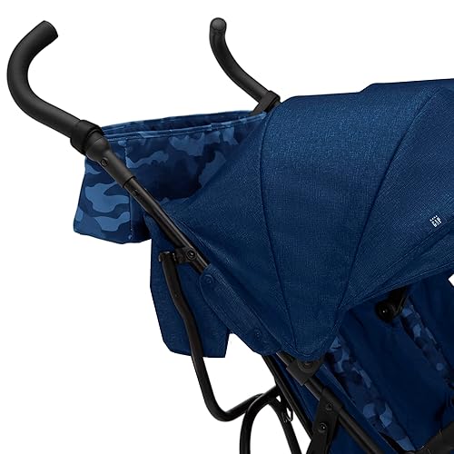 GAP babyGap Classic Side-by-Side Double Stroller - Lightweight Double Stroller with Recline, Extendable Sun Visors & Compact Fold - Made with Sustainable Materials, Grey Stripes - Jamouz