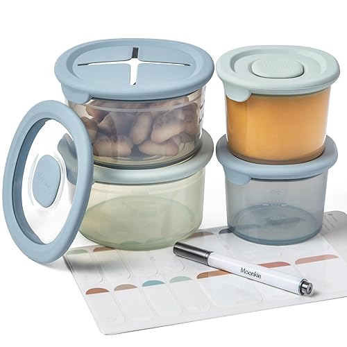 Moonkie Silicone Baby Food Containers | 8oz/4 oz Baby Food Storage Jars with Airtight Lids and A Snack Cup Lid | Freezer,Microwave and Dishwasher Safe, Reusable Baby Food Jars for Infant & Toddler - Jamouz