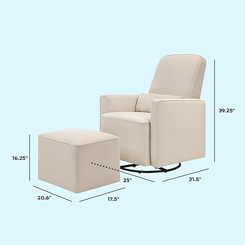 DaVinci Olive Upholstered Swivel Glider with Bonus Ottoman in Polyester Cream, Greenguard Gold & CertiPUR-US Certified - Jamouz