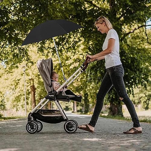 Baby Stroller Parasol, Universal Umbrella with Clamp, 360 Degree Adjustable UV Protection Stroller Sun Shade, Waterproof Umbrella for Trolley, Bike, Wheelchair, Beach Chair - Jamouz