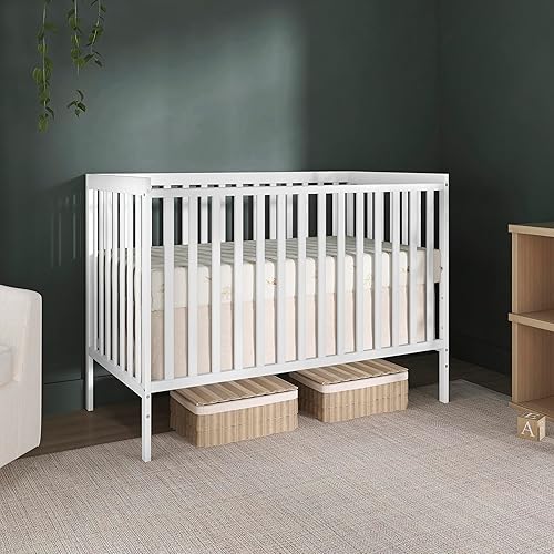 Synergy 5-In-1 Convertible Crib In White, made of New Zealand Pine wood, JPMA & Greenguard Gold Certified, features 3 mattress height settings - Jamouz