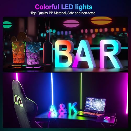 Light Up Letters Marquee Letter - Music Sync RGB Color Changing LED Letter Lights Letter Logo Game Lights for Girls Women Party Birthday Christmas Valentine's Day Wall Desktop Decoration (MRGB-M) - Jamouz
