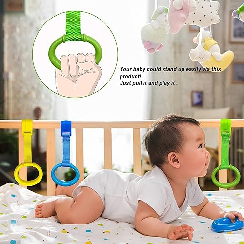 codree 4 Pcs Baby Playpen Pull up Rings- Baby Crib Pull up Rings- Baby Walking Exercises Assistant Rings- Baby Bed Stand Up Rings Baby Cot Hanging Rings for Infant Baby Toddler - Jamouz
