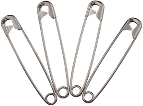 Adult Sized Cloth Diapering Pins - Jumbo 3-Inch Size - 4 Pack - Nickle Plated with Locking Heads - Jamouz