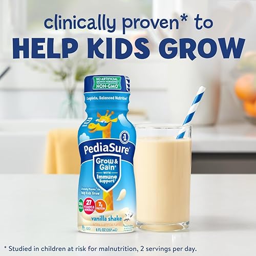 PediaSure Grow & Gain With Immune Support, Kids Protein Shake, Vanilla, 8-fl-oz Bottle, 6 Shakes - Jamouz