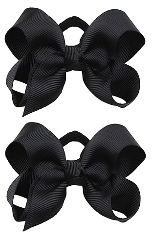 3 Inch Baby Girl Hair Bows Elastic Hair Tie Accessories Bow Ponytail Holder - Set of 2 (Red) - Jamouz