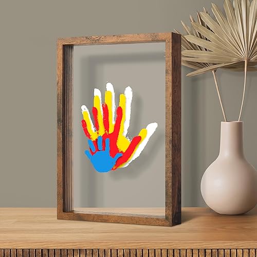 Family Handprint Kit, DIY Craft Keepsake Frame, Baby Hand Print Kits, Family Gifts for New Mom, New Parents, Grandparents, Father's Day, Mother's Day, Anniversary, 6 Non -Toxic Paints (White) - Jamouz