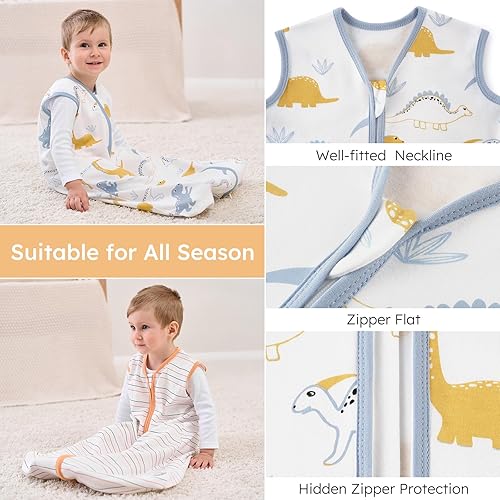 Yoofoss Baby Sleep Sack 6-12 Months Wearable Blanket for Babies 100% Cotton 2-Way Zipper TOG 0.5 Toddler Sleeping Sack 3 Pack, Soft Lightweight Sleep Sacks - Jamouz