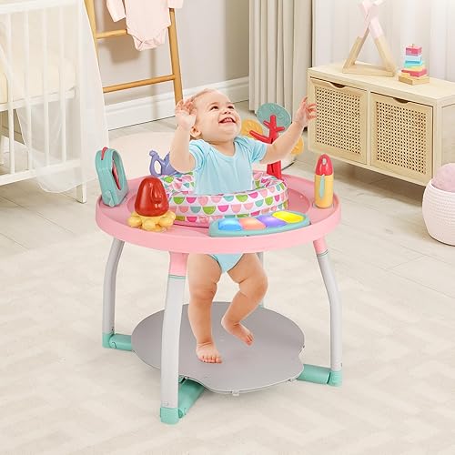 BABY JOY 5 in 1 Baby Activity Center, Baby Jumpers and Bouncers with Removable Toys, Lights & Music, 3 Adjustable Heights, Interactive Play Center for Toddlers Boys Girls 6-36 Months (Blue) - Jamouz