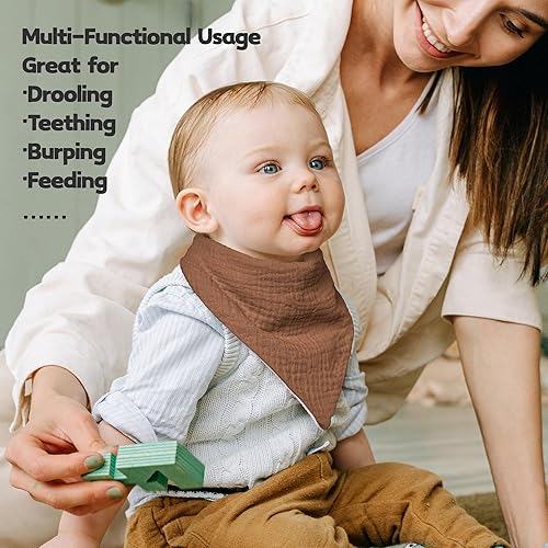 Susurration Muslin Baby Drool Bibs 6Pack Soft Triangular Adjustable Baby Bandana Bibs for Unisex Baby Girls & Boys - Jamouz