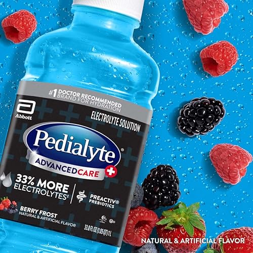 Pedialyte AdvancedCare Pedialyte AdvancedCare Plus Electrolyte Drink with 33% More Electrolytes and Has PreActiv Prebiotics, Iced Grape, 1 Liter, 4 Count - Jamouz