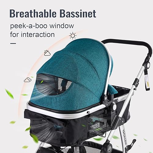 Baby Stroller, 2-in-1 Reversible Stroller with Bassinet Mode, Foldable Infant Stroller with Canopy, One Button Brake, Adjustable Handle, Newborn Stroller (Gray) - Jamouz