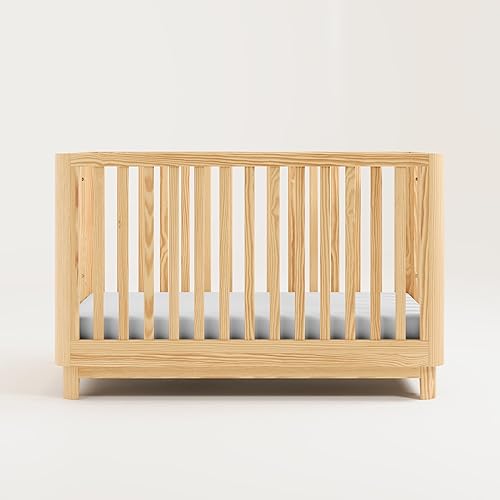 Storkcraft Santos 3-in-1 Convertible Crib (White with Natural) – GREENGUARD Gold Certified, Fits Standard Crib Mattress, Converts to Toddler Bed, Modern Style, Rounded Designer Details - Jamouz